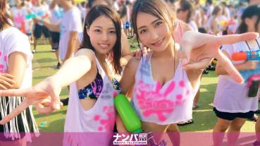 ファ●ファ●スプラッシュナンパ！ パリピの集まるずぶ濡れフェス！ノリよく過ごせばギャルと飲める！車で送るよとホテルに連れ込めば…その後は水着でツイスター！？ヤリマンギャルと浮気初心者、大学生2人組は互いのSEXに興味津々の巻【4P乱交】 るか 21歳 女子大生/なつか 20歳 女子大生